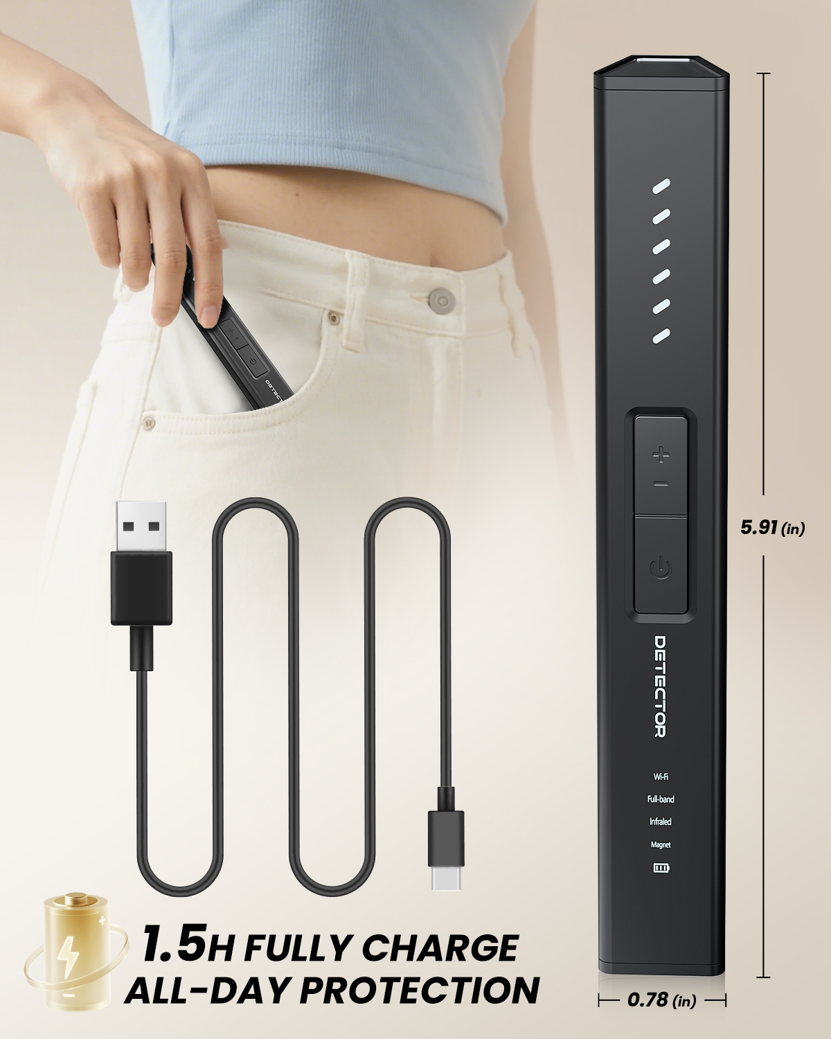 Hidden Camera Detectors for Travel, Hotel GPS Tracker Detector, Spy Camera Finder, Bug Sweeper with 6 Detection Modes, Type-C Rechargeable - Image 8